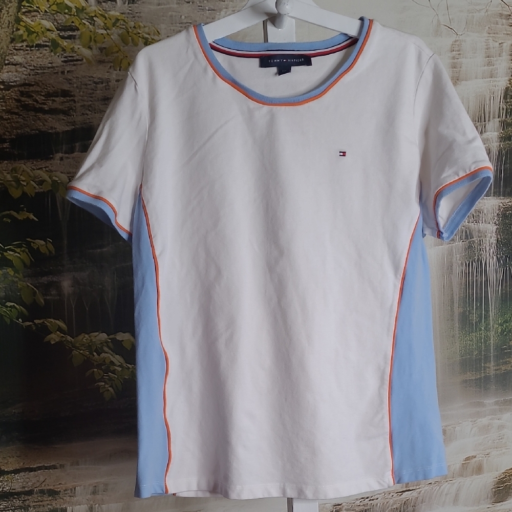 Tommy Hilfiger Womens Large Classic White Short Sleeve Polo Style Top